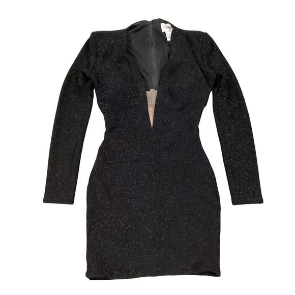 Sherri Hill Plunging mesh Neckline Bodycon Mini Evening Dress Shimmer Black 2 - Picture 1 of 10